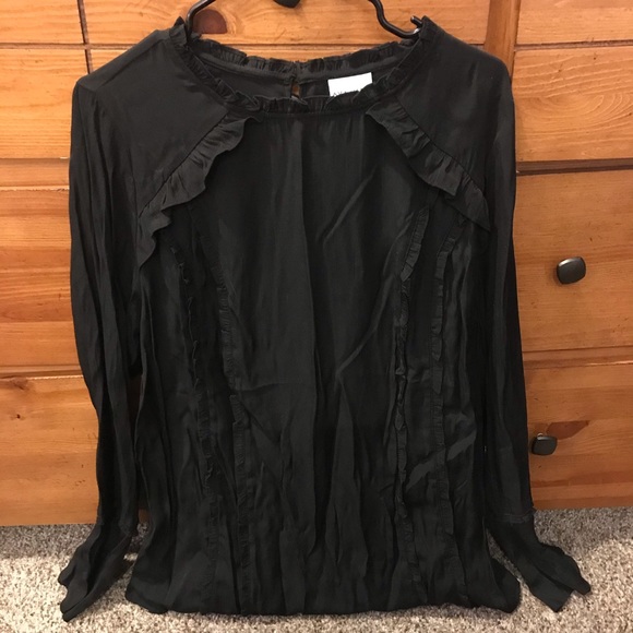 Ava & Viv Tops - Black Long Sleeve Top with Ruffle Detail